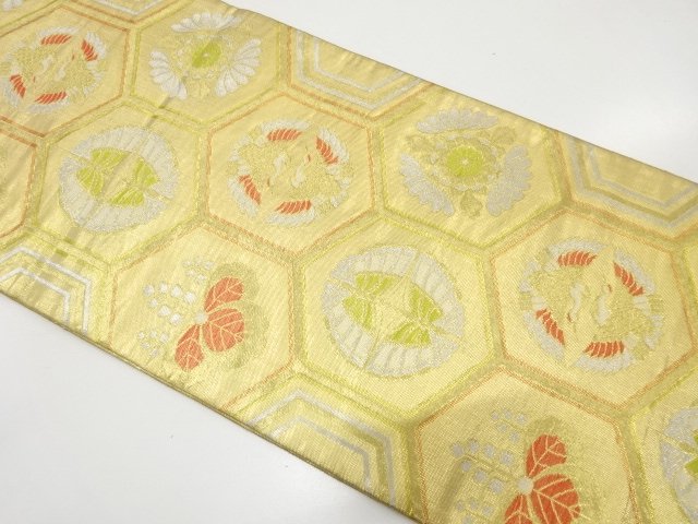 JAPANESE KIMONO / ANTIQUE FUKURO OBI / SILK / SAGANISHIKI / WOVEN CRANES & BUTTERFLY